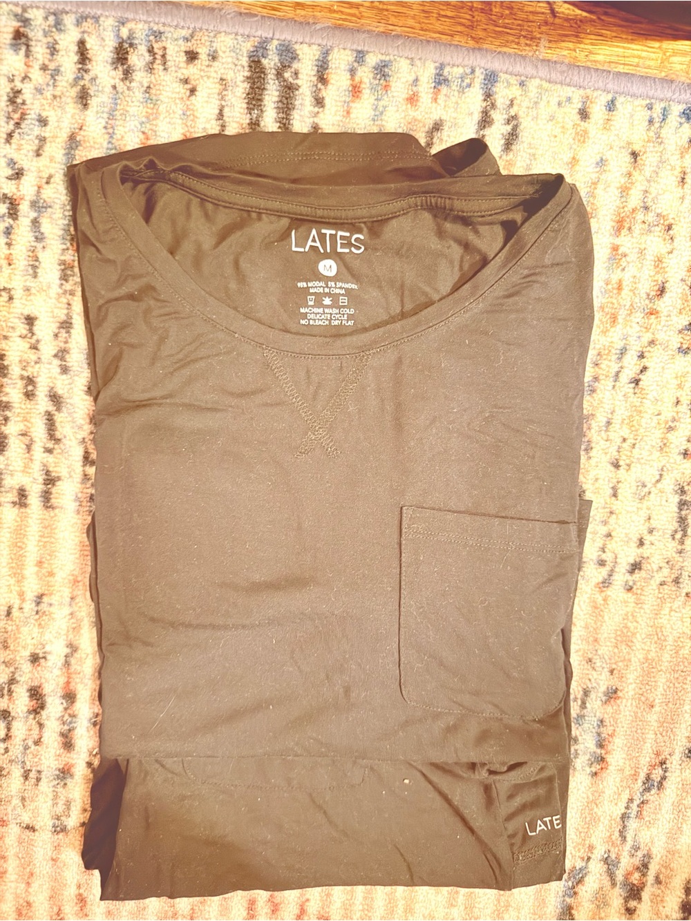 LATES Women's Black Sleep Pajama Top - Soft Pocket Short Sleeve and Long Shorts